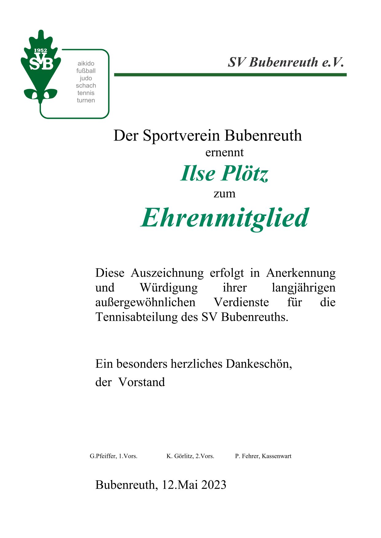 Ehrenmitglied Ilse Plötz 1